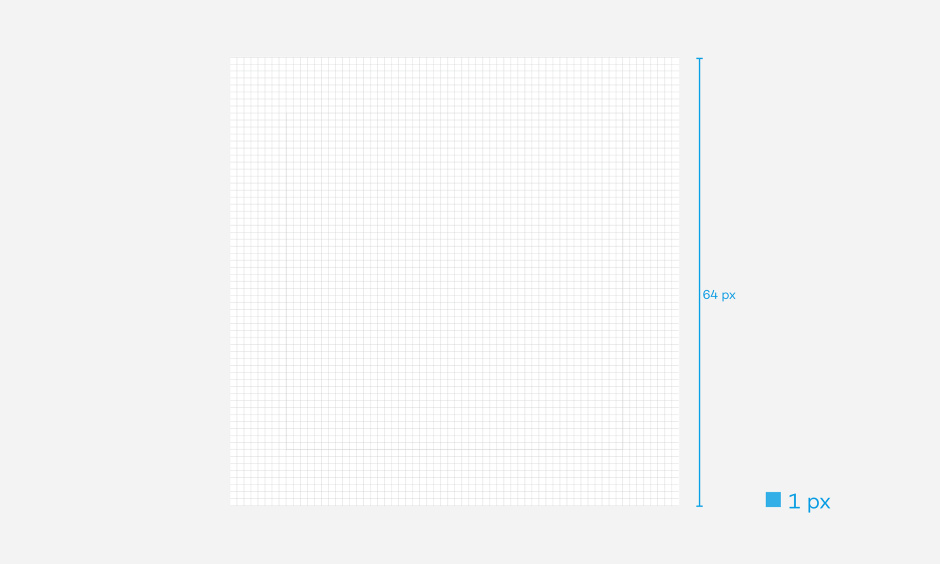The basis of a icon is a pixel-based basic layout grid. The footprint is 64 x 64 pixels. The grid is available for download.