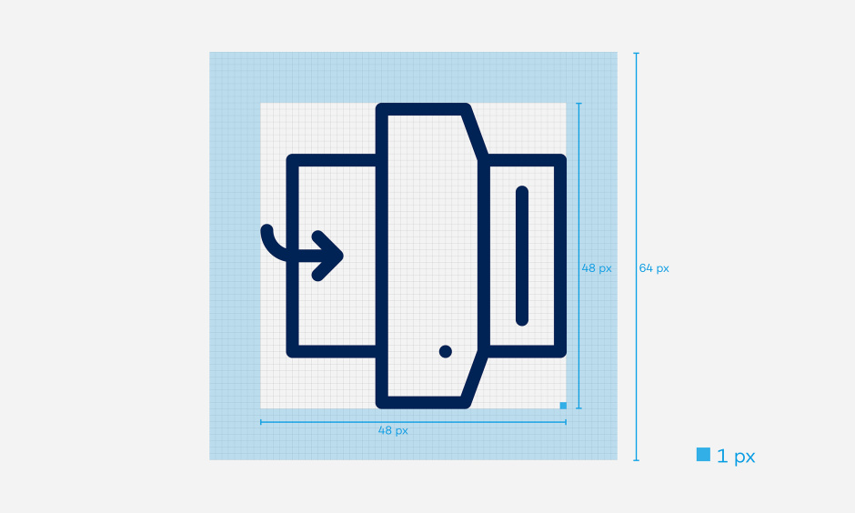 The line weight of Koenig & Bauer icons is 2 pixels. Icons are designed exclusively in lines. Full-solid icons do not correspond to Koenig & Bauer's corporate design.